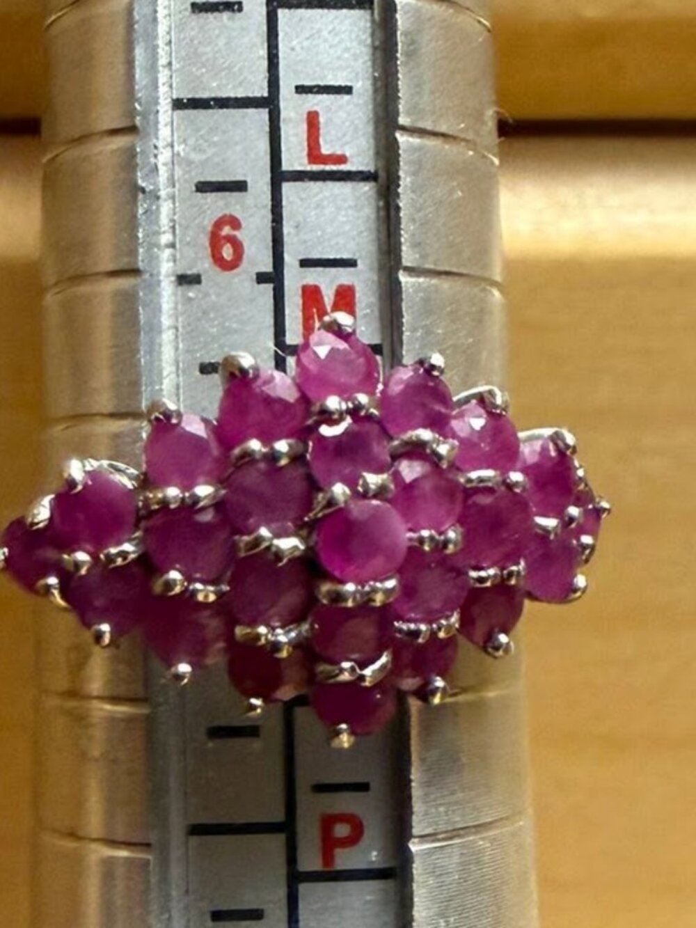 Natural Ruby Cluster Sterling Silver Ring Size 6.75